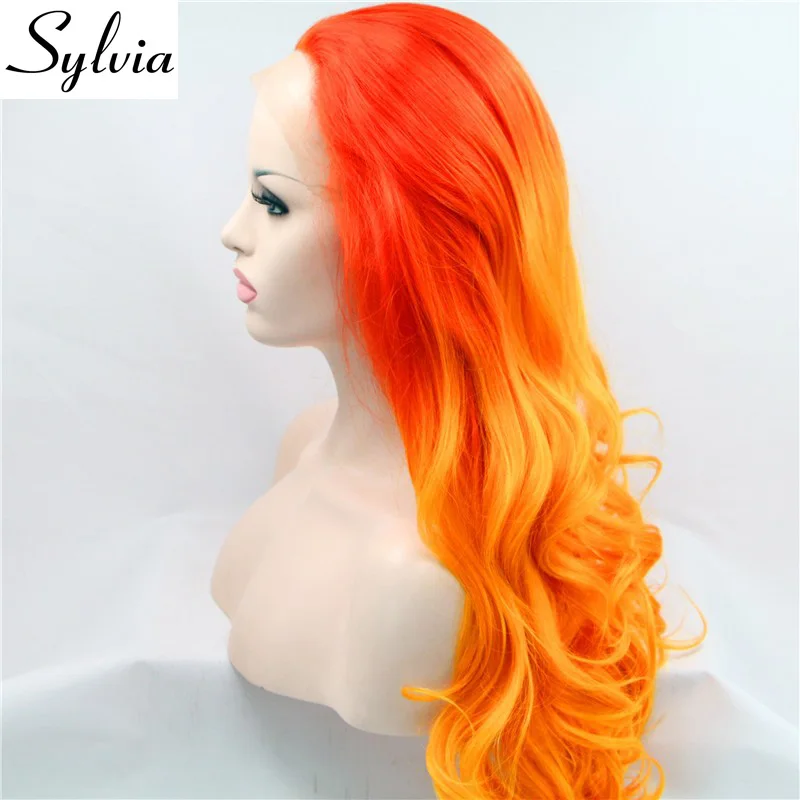 Sylvia Orange два тона Омбре волнистые синтетические кружевные передние парики