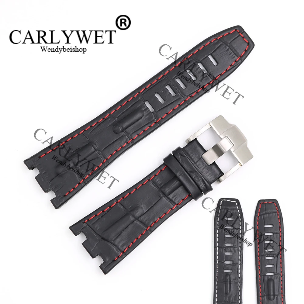 CARLYWET 28 мм черный натуральная кожа ручной работы толстые наручные часы ремешок ремень для королевского дуба морской Audemars Piguet 42 мм