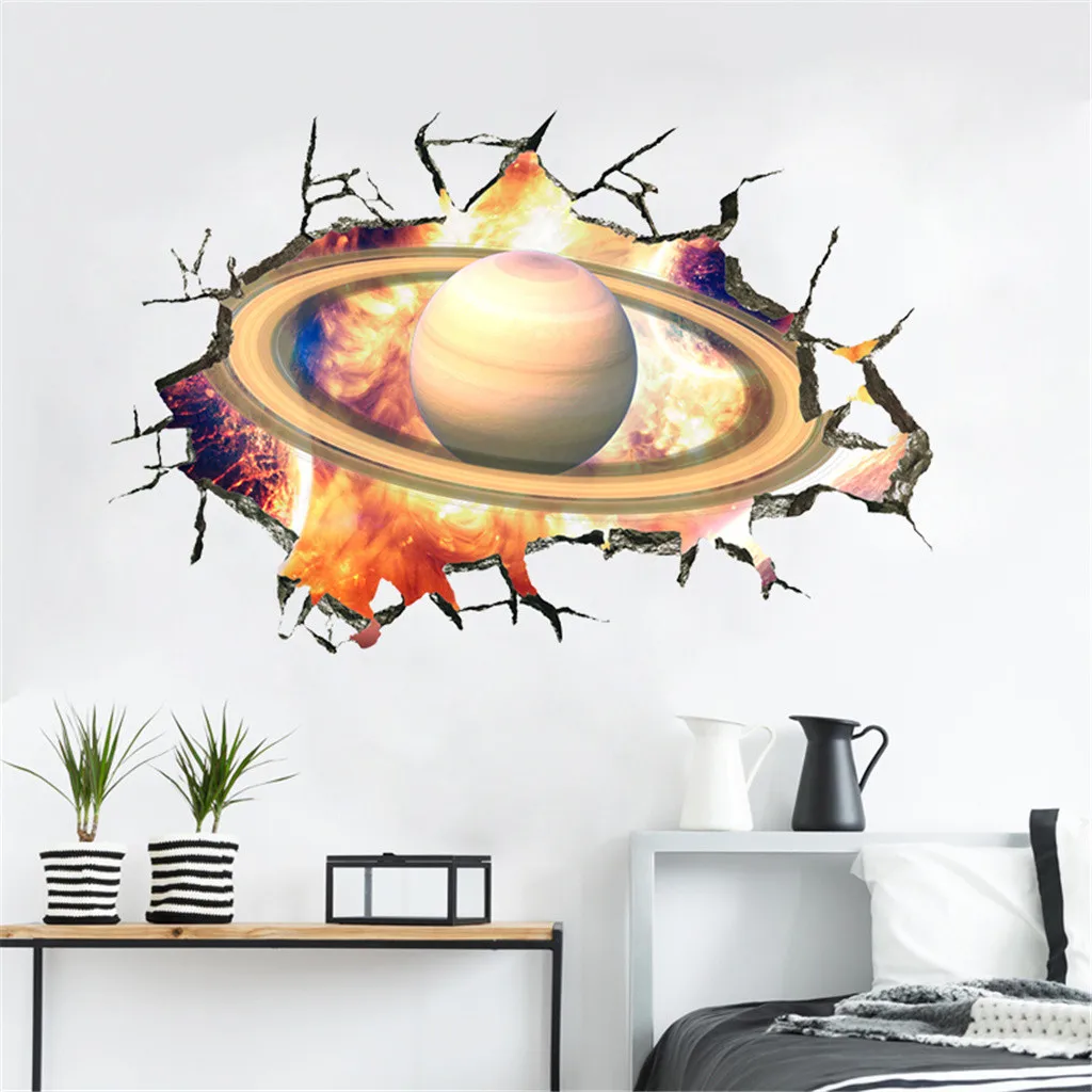 Стена kakuder стикер @ разбитая стена космическая планета съемный художественный