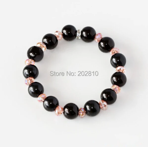 Лидер продаж модный браслет и с розовым кристаллом/черным жемчугом (12 мм) Набор