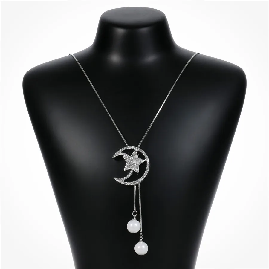 Женское ожерелье с подвеской в виде большой черной луны и звезд модное ювелирное