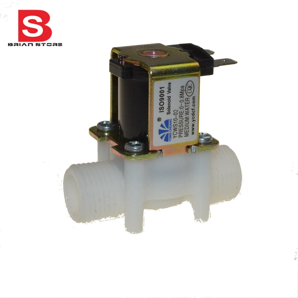 Нормально закрытый пластиковый стандартный электромагнитный водяной клапан 1/2 В