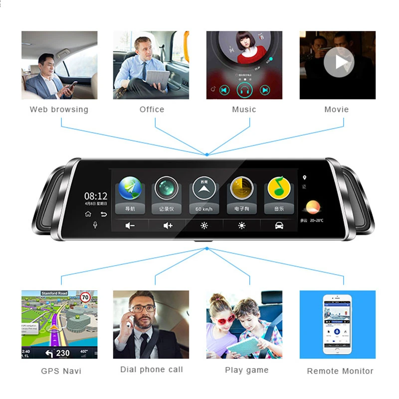 Dealcoo 10' сенсорный экран автомобильный dvr видео регистраторы камера ADAS Android 4 г/wi fi