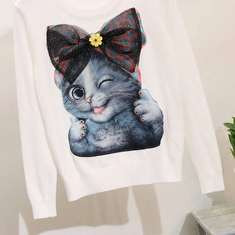 Neploe бабочку Аппликация Cat пуловер свитер Женская одежда с длинным рукавом Трикотажный топ свободные свитера осень-зима трикотаж 51640