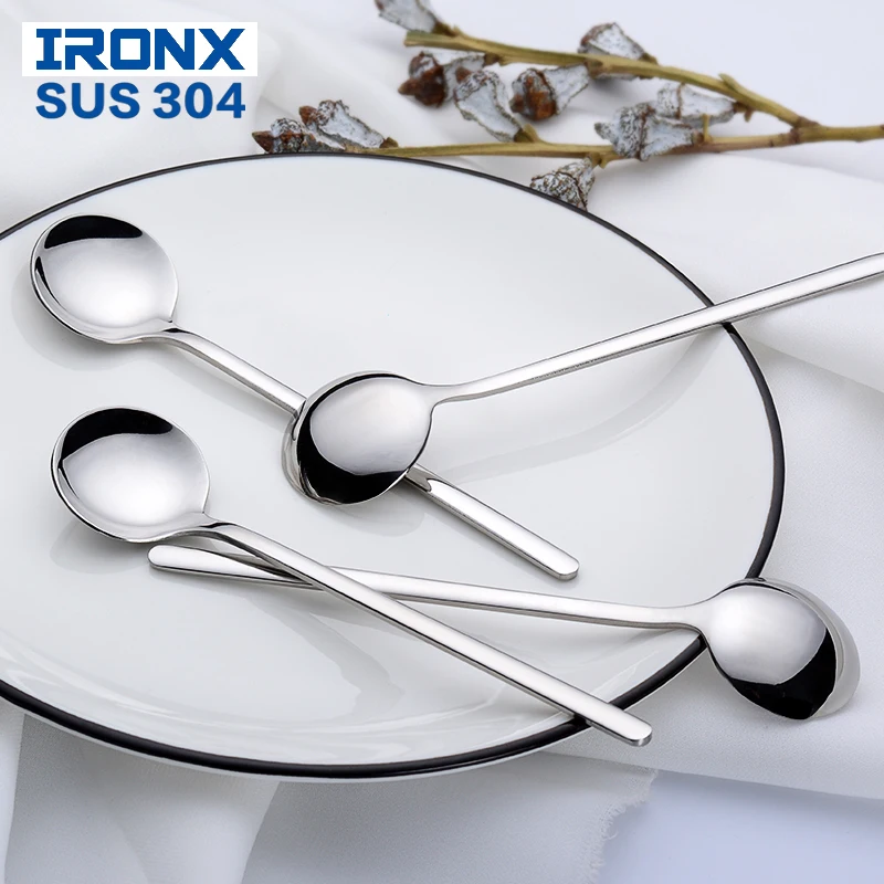 IRONX в Корейском стиле кофейная ложка 304 из нержавеющей стали тонкая ручка круглый носок для детей ложка для кормления/4 шт./компл