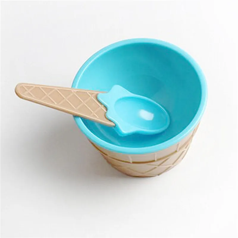 Blue Children's Tableware Food Containers Cups Cream Bowls Spoons Dinnerware Kids Dishes Solid Feeding Baby Bowls Plates Ice Dishes - Color: Blue