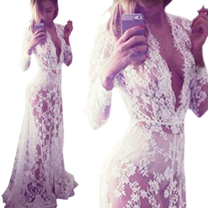 

Pregnant women skirt v neck backless long dress sexy lace V-neck perspective