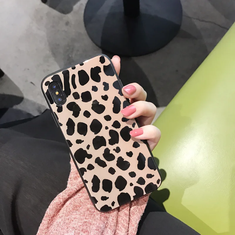 Couple Luxury Brand Tempered Glass Case for iPhone X 8 7 Plus Leopard Print Hard Mirror Vintage Phone Cover For iphone 6S 7Plus |