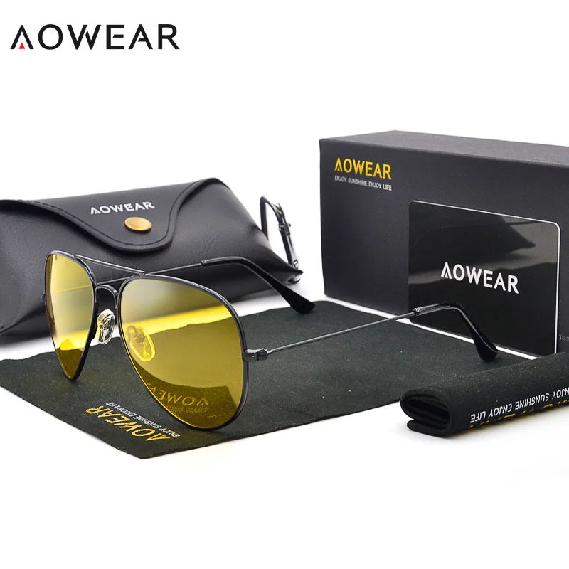 Black Night Vision AOWEAR, классические, 3025, очки ночного видения, женские, поляризационные, желтые линзы, солнцезащитные очки для мужчин, очки для ночного видения, очки для вождения, с коробкой - Цвет линз: Black Night Vision