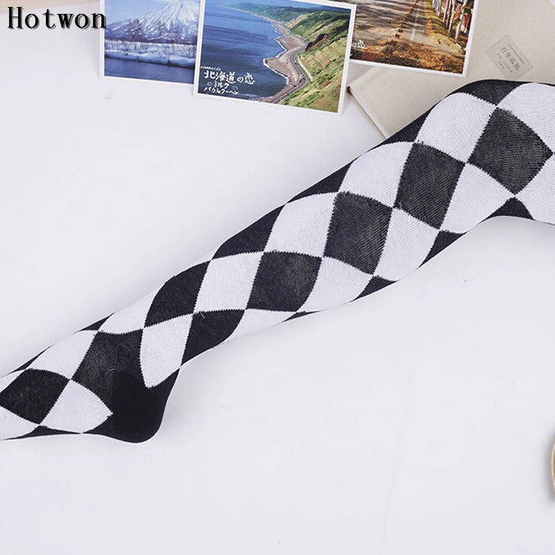 Женские клетчатые пикантные теплые носки выше колена до бедра высокие плотные