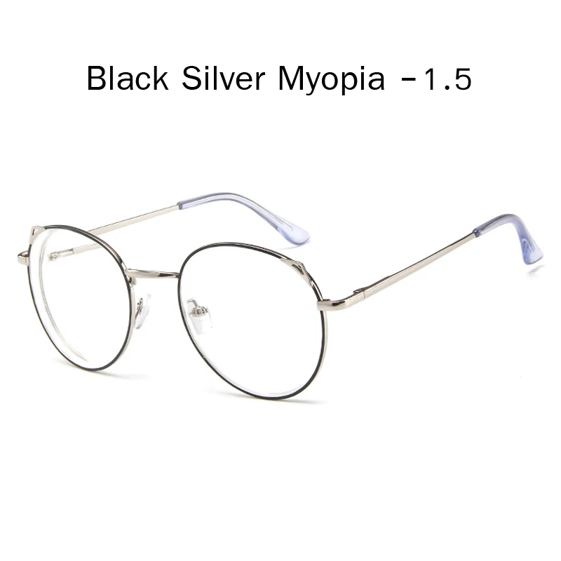 black silver 1.5 Zilead кошачьи уши металлические очки для близорукости для женщин и мужчин ясное зрелище близорукое с диоптрией-1.0to-4,0 - Цвет оправы: black silver 1.5