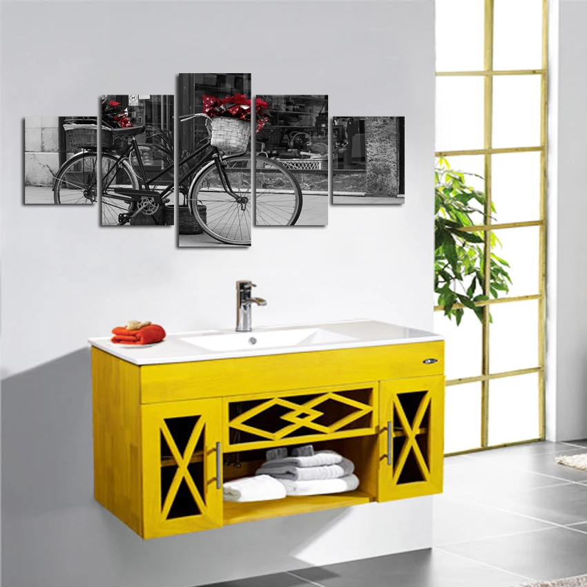 Печать холст Картина 5 штук черно белые велосипедные картина печати высокого