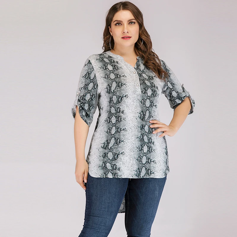 Размера плюс принт змеиная кожа Blusas Mujer De Moda 2020 шифоновая рубашка женские топы и