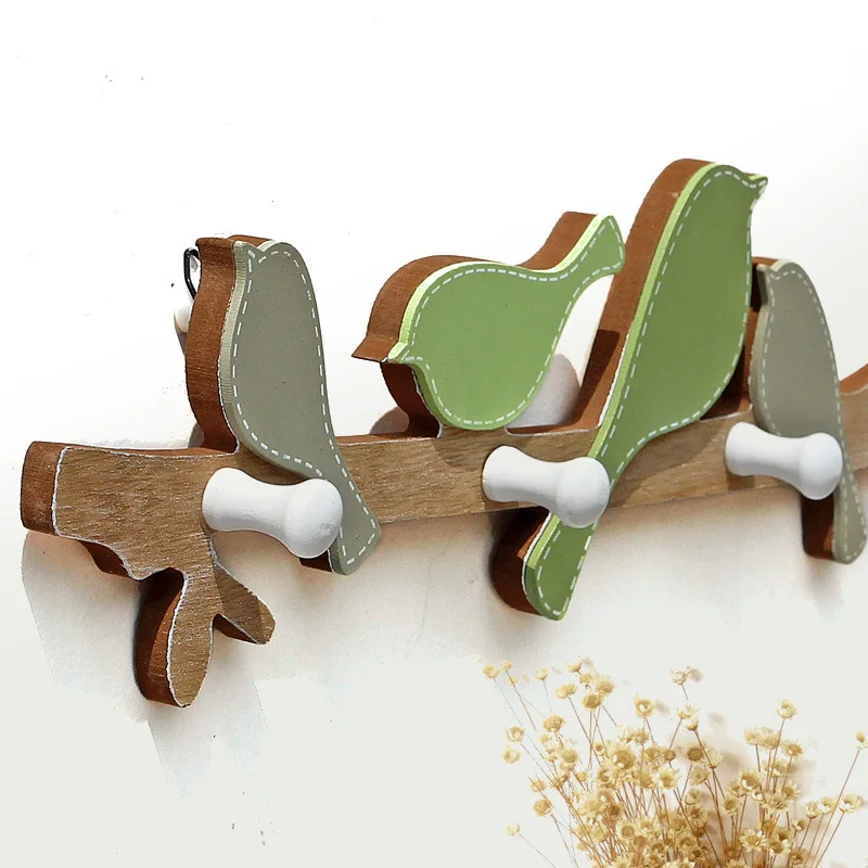 Милый мультфильм деревянная птица настенные декоративные крючки креативное