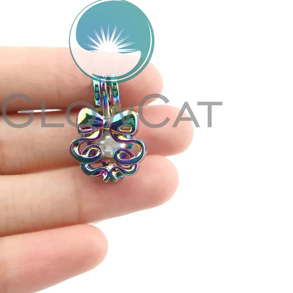 20x CC268 Rainbow Colors Bowknot Beads Cage Jewelry Making Essential Oil Diffuser Pearl Locket Pendant | Украшения и аксессуары