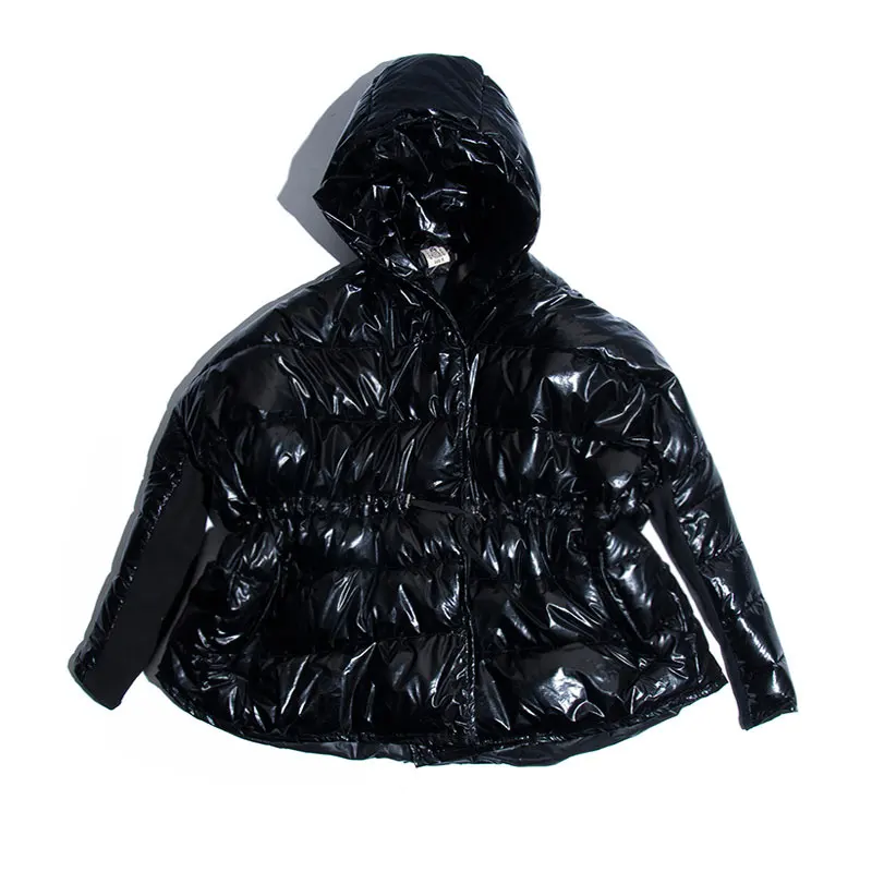 Зимняя короткая Хлопковая женская куртка большого размера с одной пряжкой и рукавом «летучая мышь», винтажная теплая пуховая хлопковая куртка с капюшоном, Женское пальто, парки L327 - Цвет: Black
