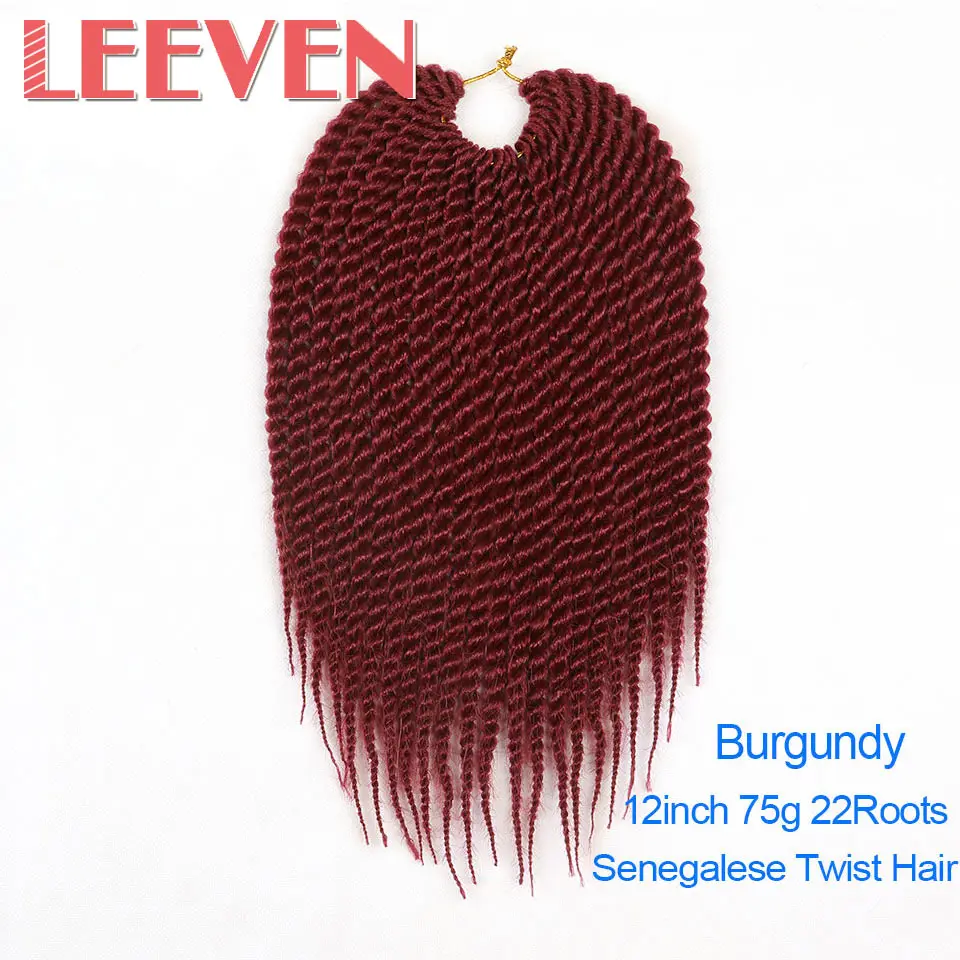Жук Leeven, 12 дюймов, 22 корня, Сенегальские, крученые, вязанные волосы, короткие косички, 1 шт., синтетические косички, наращивание волос, высокотемпературное волокно - Цвет: Жук