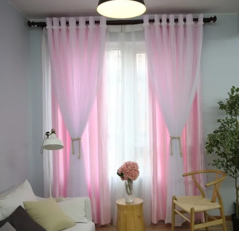 Кружевная и атласная ткань 2 слоя занавески романтическая розовая синяя белая