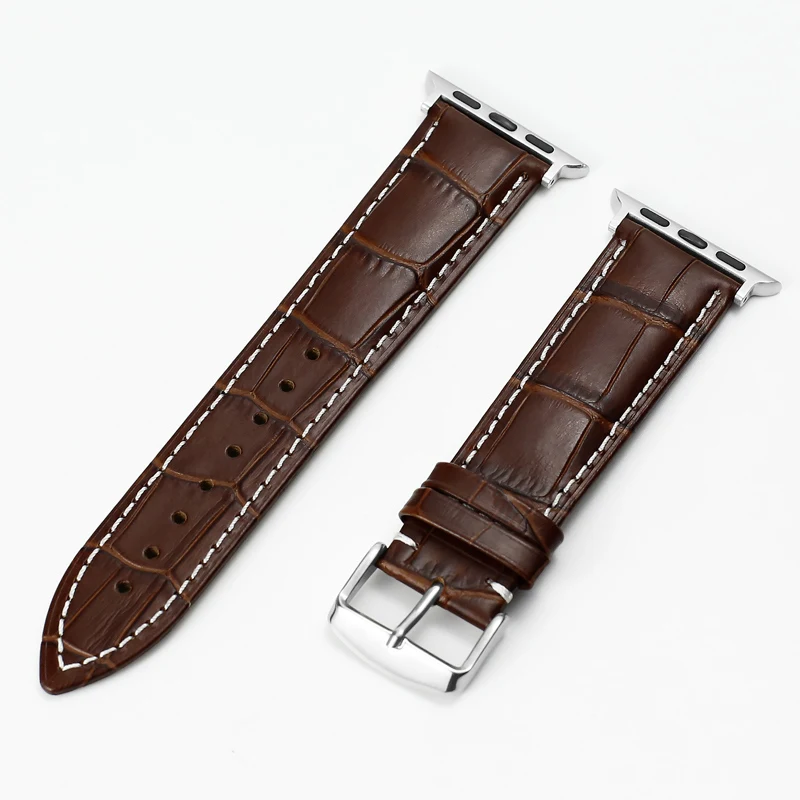 Silver-Brown-A Carouse Watch Accessories Calf Genuine Leather Strap For Apple Watch Band 42mm 38mm Series 4/3/2/1 iWatch 44mm 40mm Watchband - Цвет ремешка: Silver-Brown-A