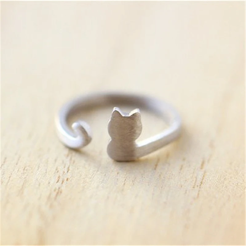 Простое дизайнерское Ювелирное кольцо с котом и животными. Милое крошечное