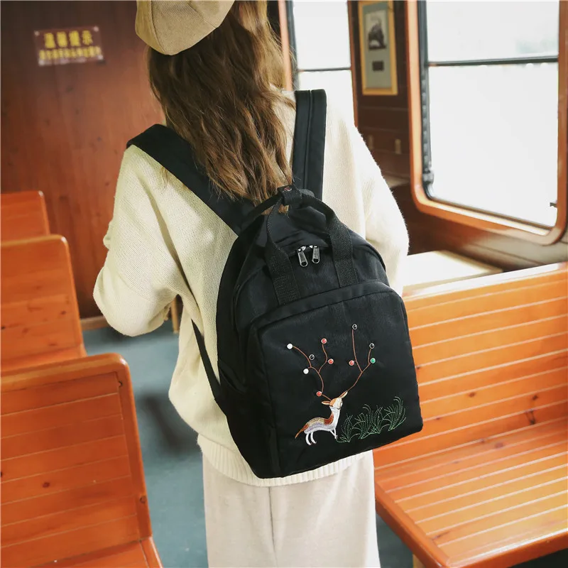 Женский рюкзак с вышитыми цветами Студенческая сумка для отдыха школьные сумки