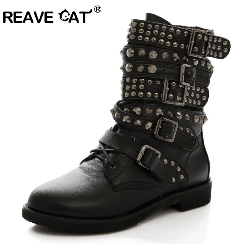 Женские мотоциклетные ботинки REAVE CAT зимние на низком каблуке с закругленным