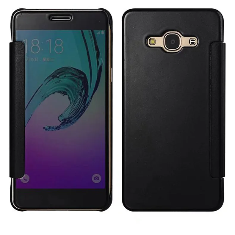 Leanonus зеркальное покрытие PC Флип Чехол Smart Clear View кожаный чехол для samsung Galaxy J310 J510 J710 J3 J5 J7 Капа - Цвет: Black