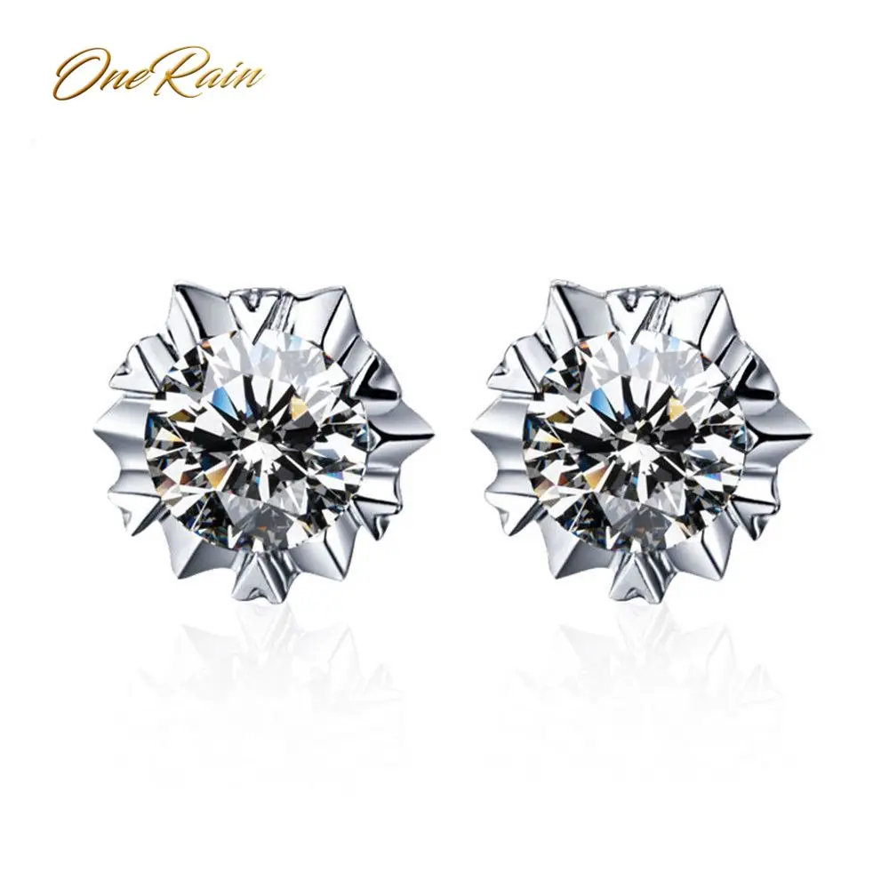 Женские серьги гвоздики с белым топазом OneRain свадебные из 100% стерлингового