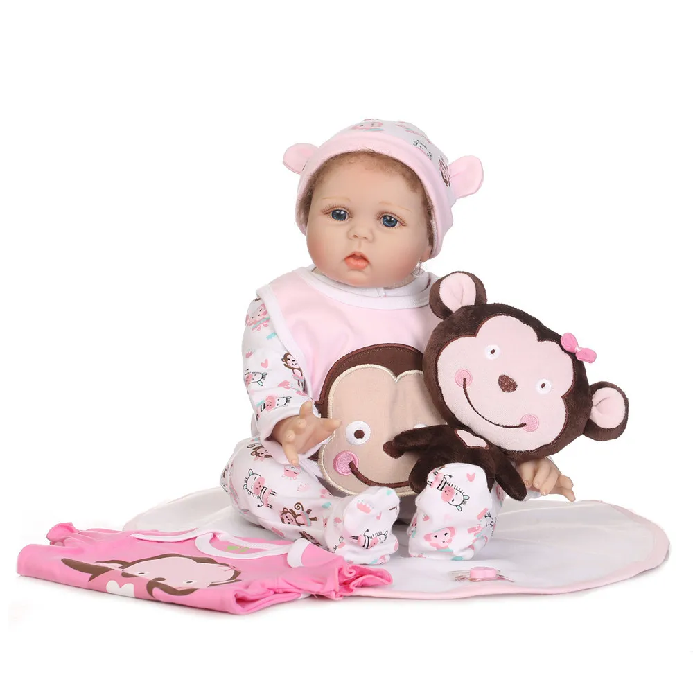 

NPK dolls reborn 22inch 55cm silicone reborn baby dolls with monkey plush doll bebes reborn menina boneca child gift toy dolls