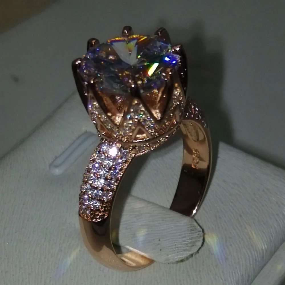 Choucong кольцо из розового золота с круглой огранкой 8ct камень 5A Циркон Cz 925 пробы серебро Женское Обручальное Кольцо