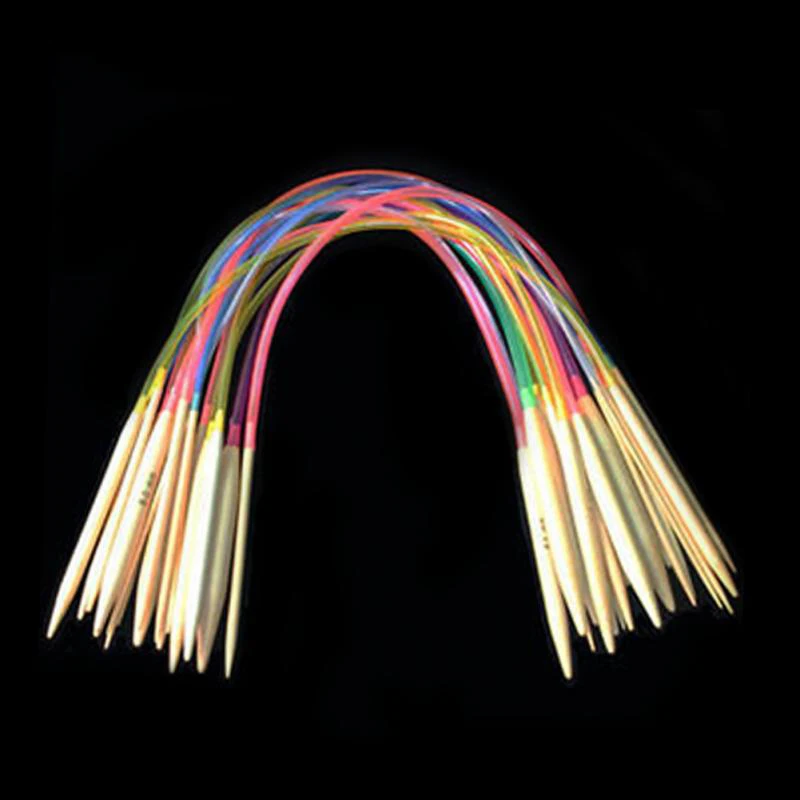 Разноцветные трубки 18 размеров/Набор бамбуковых круглых вязальных спиц для