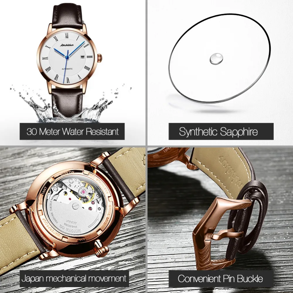 JSDUN Роскошные Брендовые Часы цвета розового золота белые мужские часы