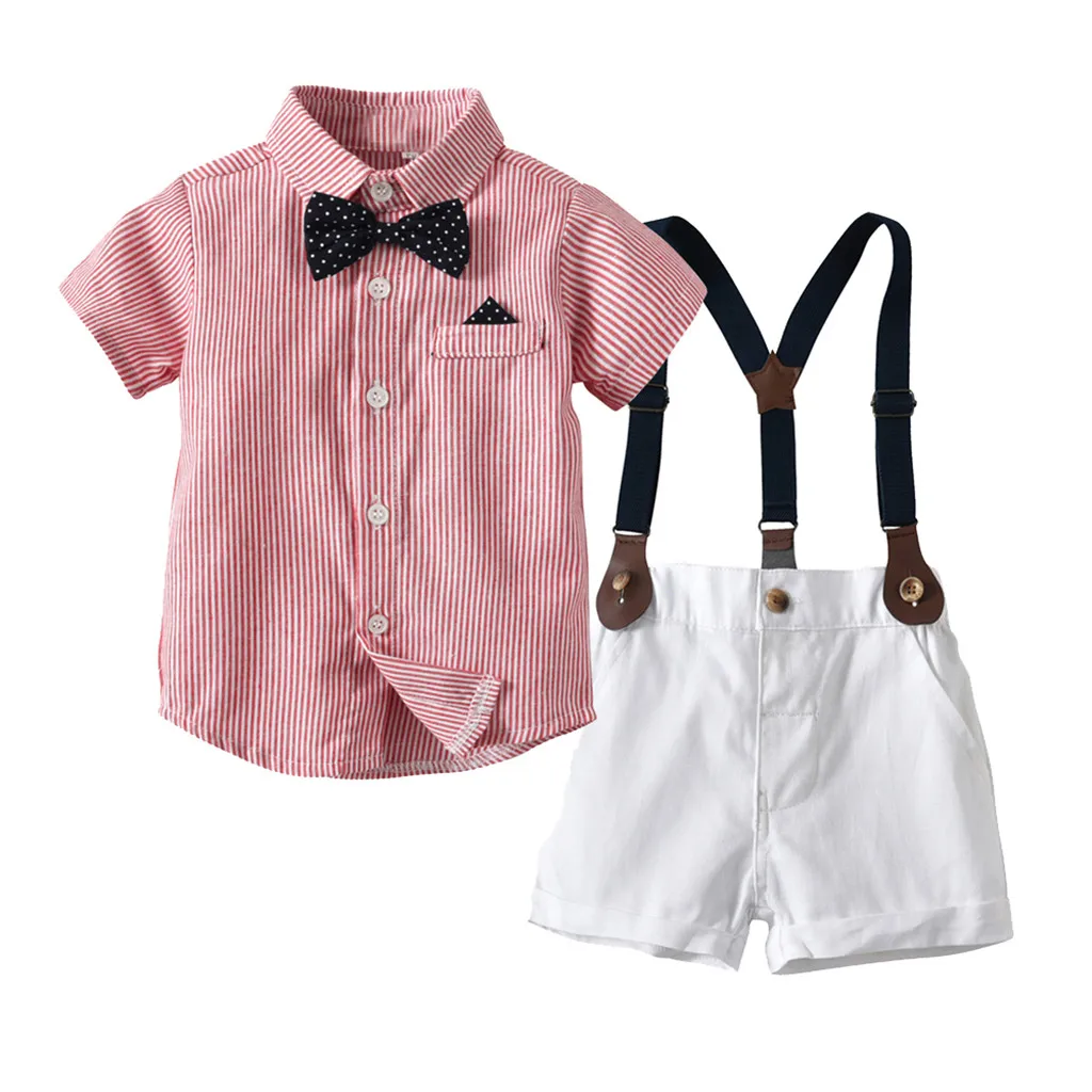 SAGACE Baby Boy Gentleman Outfit 3pcs Sets Bow Tie T-Shirt Tops+Shorts Overalls Outfits Clothes |