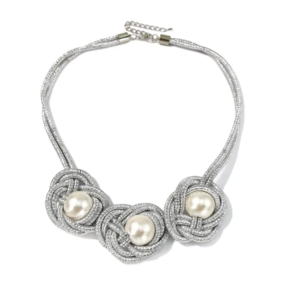 Silver Necklaces MANILAI ручная работа, имитация жемчуга, колье, ожерелье, металлическая цепочка, узел, подвеска, воротник, массивное ожерелье, бижутерия для женщин - Окраска металла: Silver Necklaces