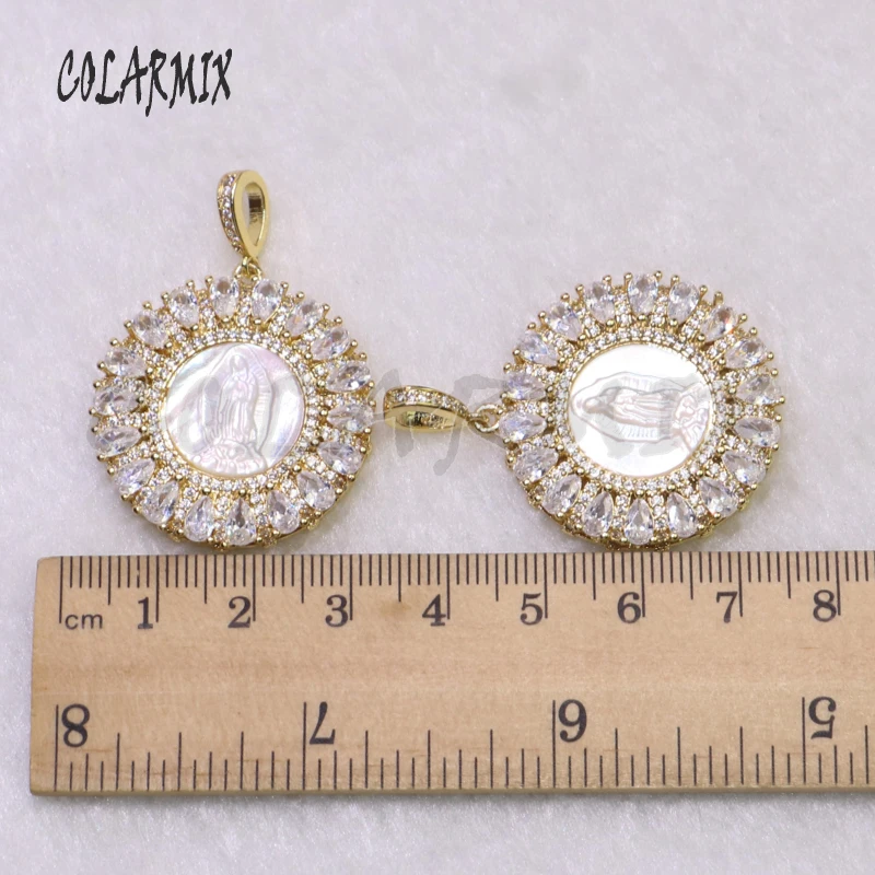 

6 Pieces Zircon charms Round white shell pendant Crystal stone jewelry gift for lady pendant jewelry necklace making 5205
