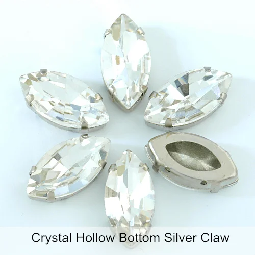 Crystal Silver claw 5 размеров стеклянный лошадиный глаз Стразы шьют на Стразы с полым клешом с плоской задней частью Navette прозрачные пришитые коготь камни для одежды B0204 - Цвет: Crystal Silver claw
