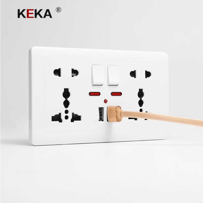 Настенная розетка KEKA универсальная электрическая с двойным USB разъемом 146 5 В