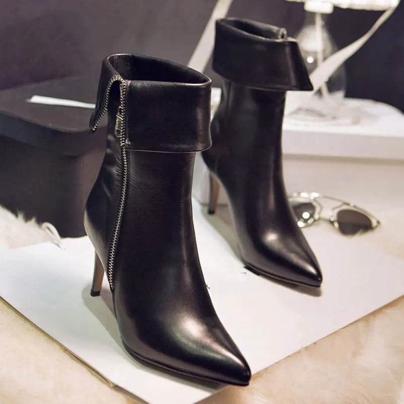 Women Boots Genuine Leather Quality Ladies Shoes European Fashion Ankle Autumn Sexy Heels Pointed Toe | Обувь