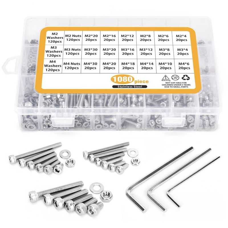 Bolts Nuts And Washer Assortment Kit Metric Screw Storage Containers 1080 Pcs | Обустройство дома