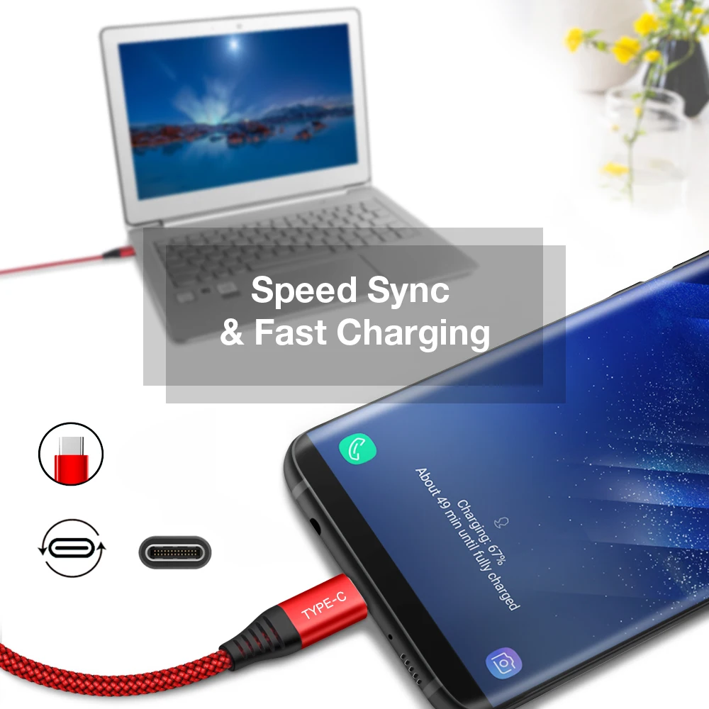 JSAUX usb type-C кабель для Xiaomi Redmi Note 7 mi9 USB C кабель для samsung S9 провод для быстрого заряда USB-C шнур для зарядки мобильного телефона