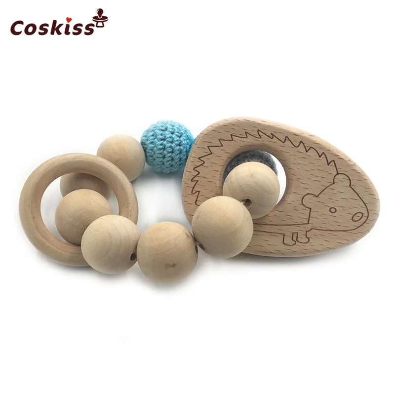 Pulsera de madera con forma de Animal para beb&eacute;, mordedor ecol&oacute;gico, juguete de dentici&oacute;n infantil, brazalete con forma de sonajero, regalo-2