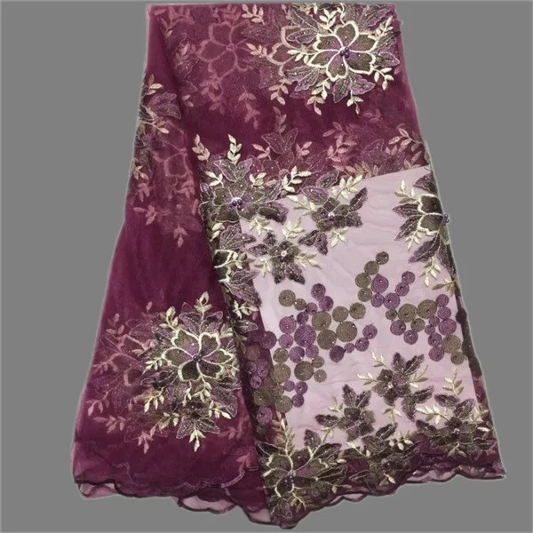 Довольно Цветок Embroidry Африканский чистая кружевной ткани с камнями и бисером