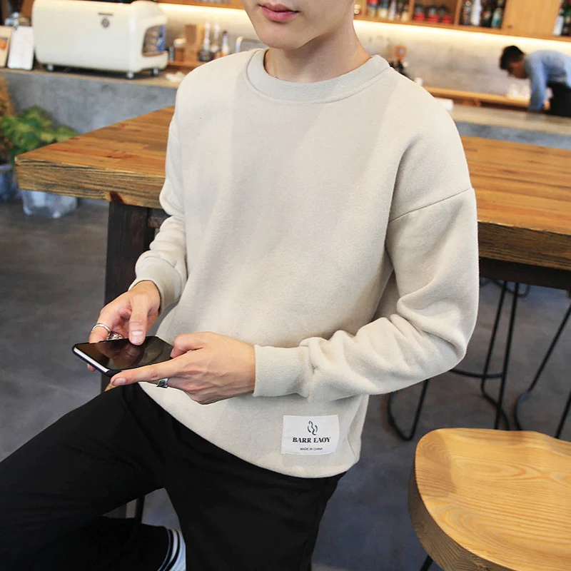 

Woodvoice Brand Hoodies Men Casual Solid Sweatshirts Long Sleeve Hip Hop Jacket Hoodie Sweatshirt Ribbed Crewneck Pullover Male