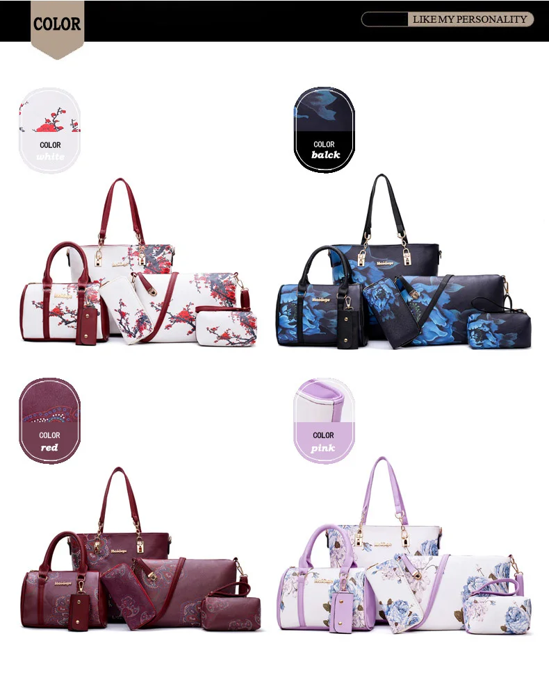 MIWIND New Women Handbag PU Leather Female Bags Fashion Shoulder Bag High Quality 6-Piece Set Designer Brand Bolsa Feminina