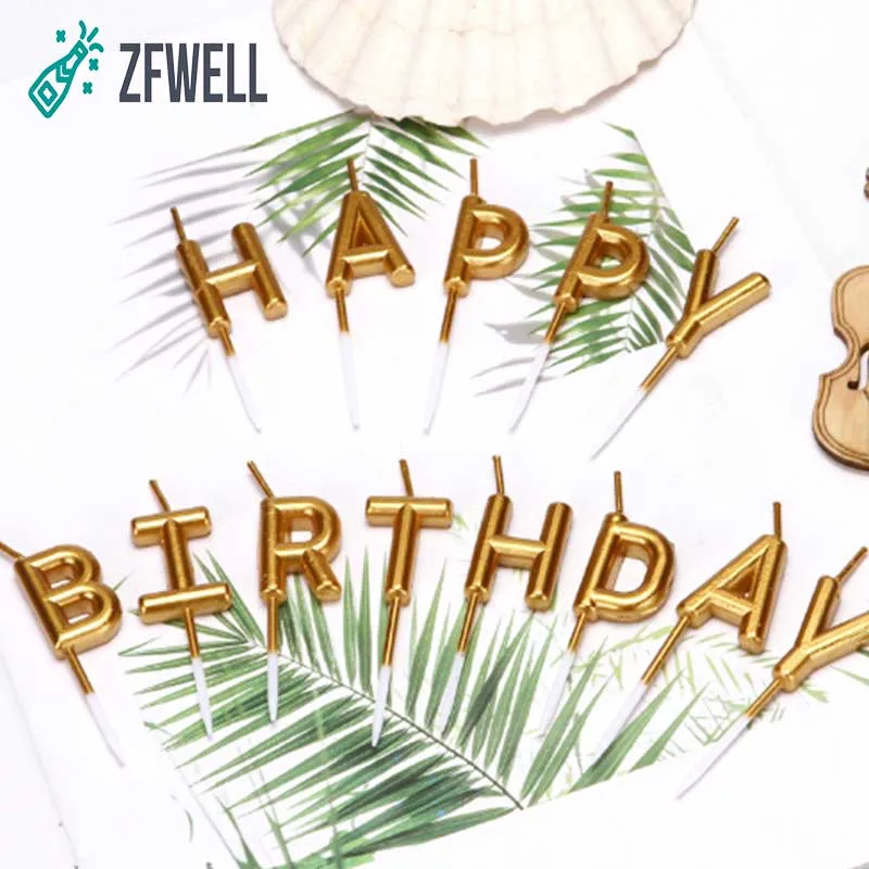 ZFWELL 1 шт./партия позолоченные серебряные свечи в виде букв ко дню рождения