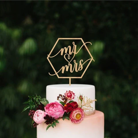 Mr & Mrs торт Топпер для свадьбы, с геометрическим шестиугольным Mr и Mrs торт Топпер, персонализированные вечерние декор для свадьбы юбилей