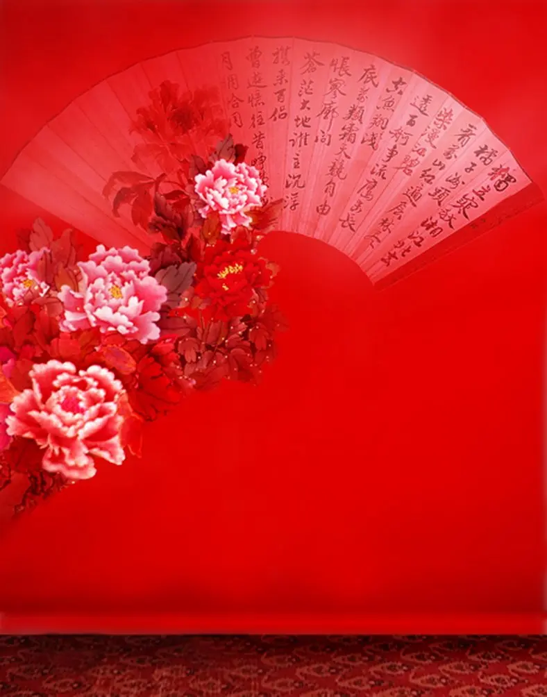 

Fan Flowers Chinese Traditional Style Photography Backdrops Photo Props Studio Background 5x7ft