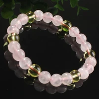 trendy beads rose pink quartz with yellow crystal reiki round beads elastic bracelet fashion jewelry