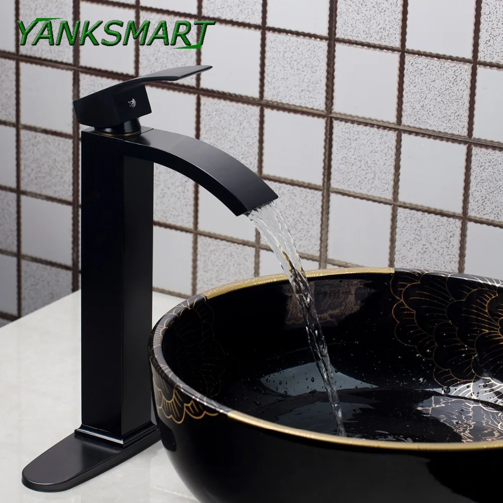 YANKSMART смеситель для ванной комнаты Водопад черный Рисунок w/крышка пластина с