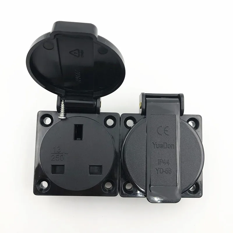 Британский промышленный безопасный выход 13A 250V IP44 TUV BS сертификация черный 2p + E UK
